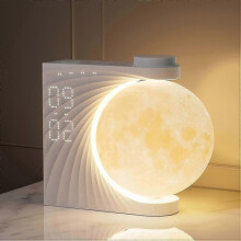 Maanlamp met lichtwekker, 2 wekkers, 8 RGB-maanlichtkleuren, 10 natuurlijke geluiden, 3 helderheidsniveaus.