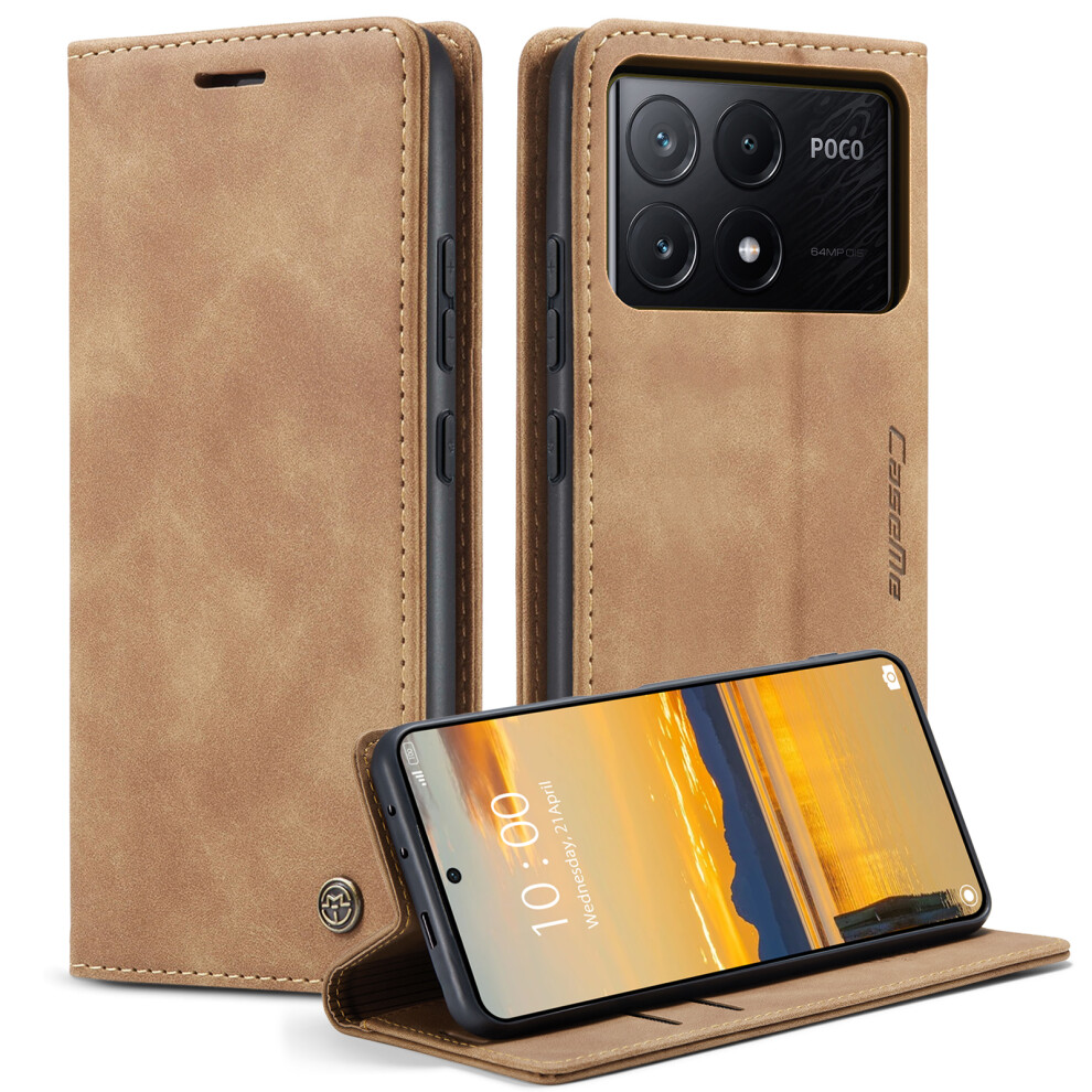 (Brown) For Xiaomi Redmi K70e 5G / Xiaomi Poco X6 Pro 5G Wallet Case Caseme 013 Series Pu Leather Phone Cover Stand Brown 6914288491013