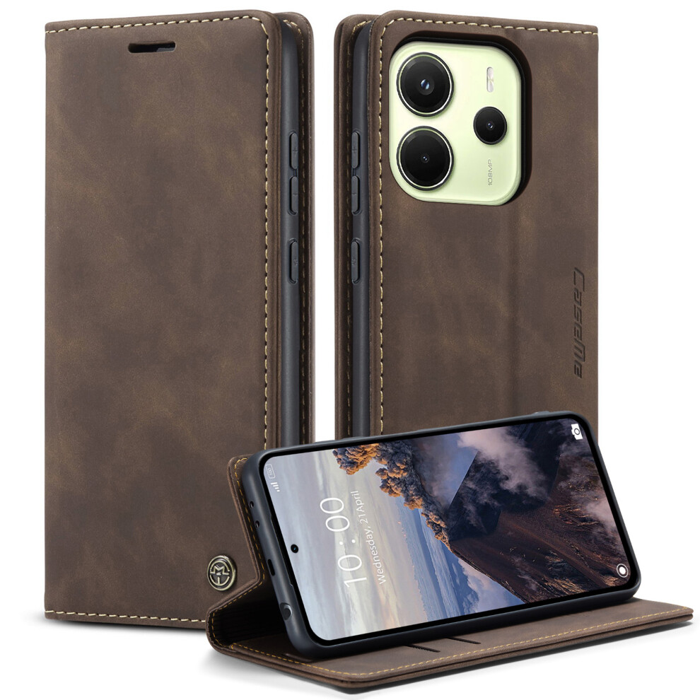 (Coffee) For Xiaomi Redmi Note 14 4G (164.84Mm) Wallet Case Caseme 013 Series Pu Leather Phone Cover Stand Brown 6914288345880