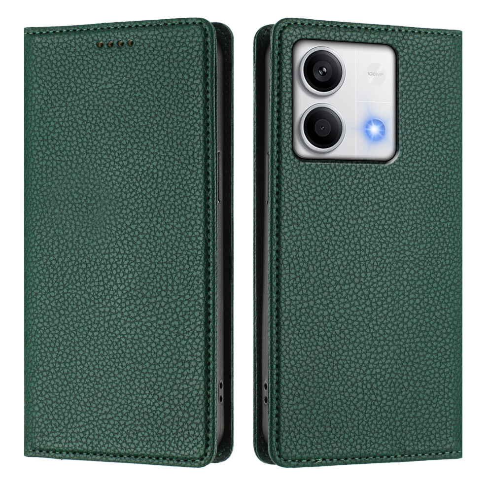 (Dark ) For Xiaomi Redmi Note 13 5G (China) / Xiaomi Redmi Note 13 5G Wallet Case Rfid Blocking Litchi Texture Leather Mobile Cover Green 6914287533837