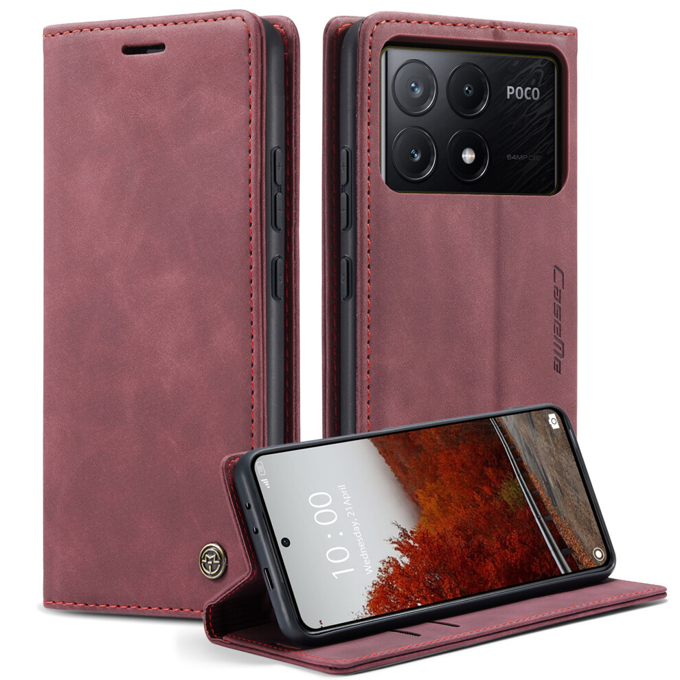 (Red) For Xiaomi Mi K70e 5G / Xiaomi Poco X6 Pro 5G Wallet Case Caseme 013 Series Pu Leather Phone Cover Stand Red 6914281356708
