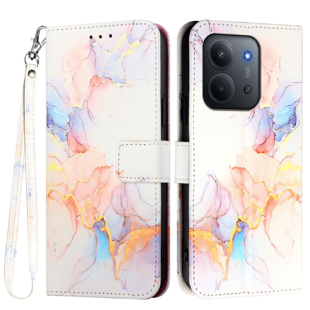 (Milky Way Marble Ls004) For Xiaomi Redmi 15C 4G (Global) (171Mm) / Poco C85 4G (171Mm) Case With Strap Marble Pattern Leather Phone Cover White 6914282677345