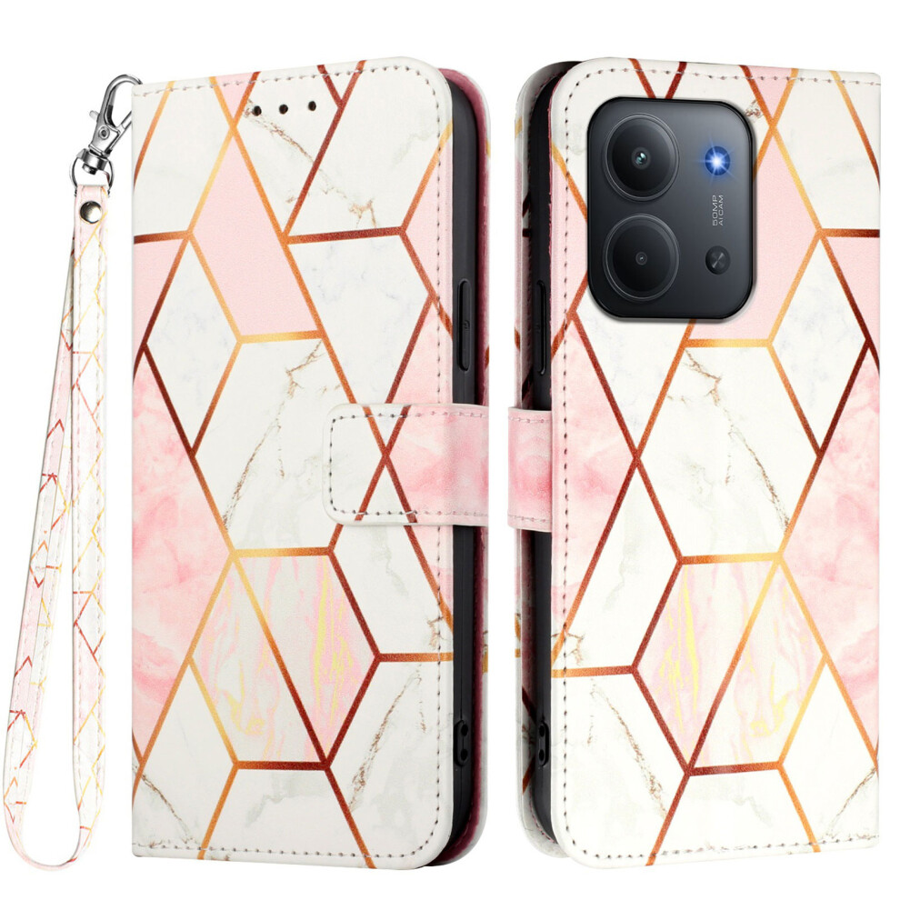 (Pink / White Ls002) For Xiaomi Redmi 15C 4G (Global) (171Mm) / Poco C85 4G (171Mm) Case With Strap Marble Pattern Leather Phone Cover Pink,White 6914283273737