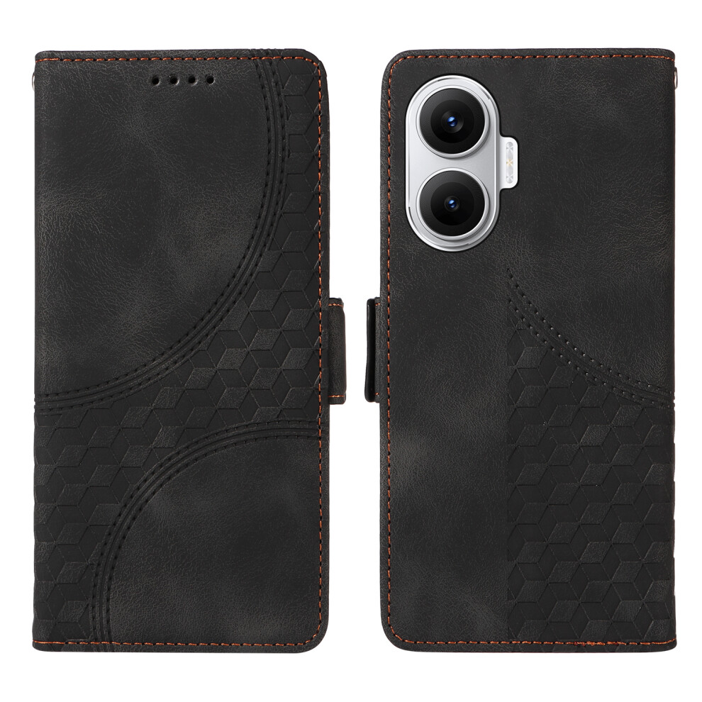 (Black) For Xiaomi Poco F7 5G / Redmi Turbo 4 Pro 5G Leather Cases Wallet Rhombus Imprinted Phone Cover Stand With Strap Black 6914287158191
