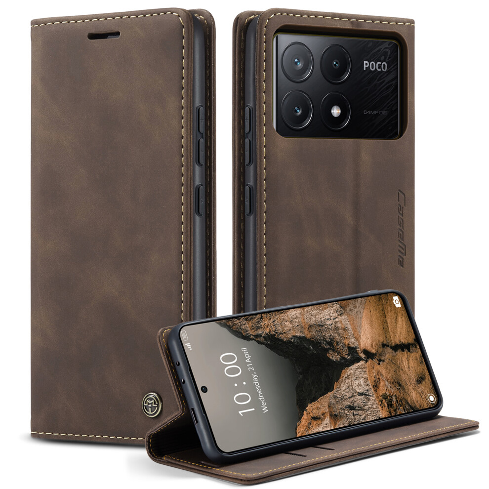 (Coffee) For Xiaomi Redmi K70e 5G / Xiaomi Poco X6 Pro 5G Wallet Case Caseme 013 Series Pu Leather Phone Cover Stand Brown 6914281598702
