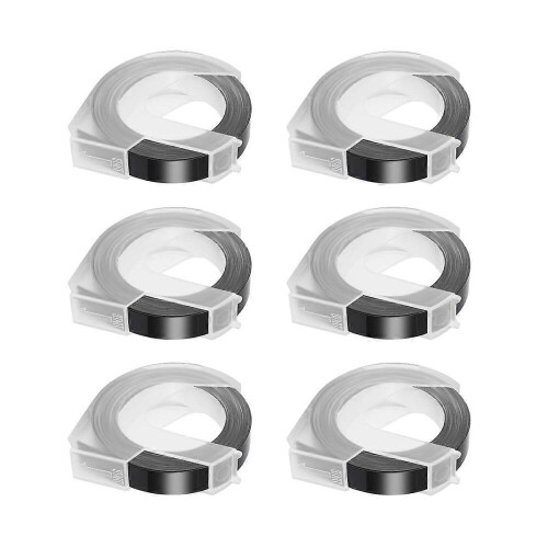 6 rollen reliëflabeltape 3D plastic wit op zwart 9 mm x 3 meter