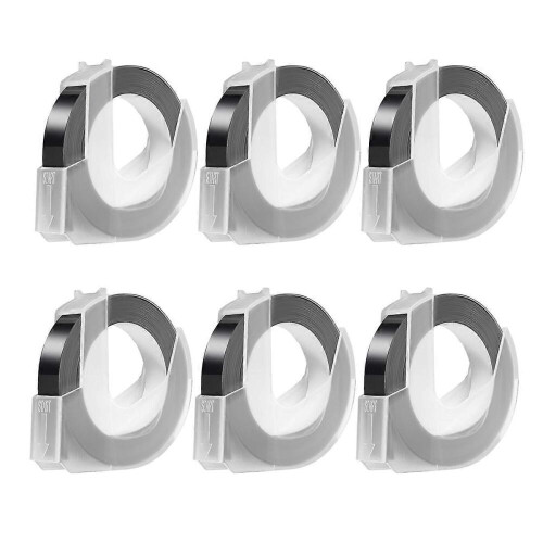 6 rollen reliëflabeltape 3D plastic wit op zwart 9 mm x 3 meter 1