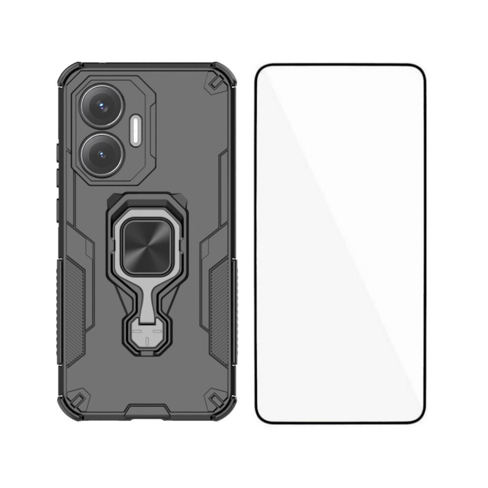 (Black) For Xiaomi Poco F7 5G / Redmi Turbo 4 Pro 5G Phone Case Wanlonfeng Pc Tpu Back Cover Kickstand With Tempered Glass Black 6914285901874