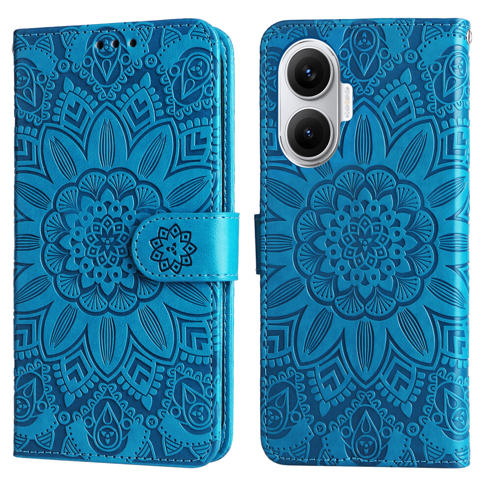 (Blue) For Xiaomi Poco F7 5G / Redmi Turbo 4 Pro 5G Case Sunflower Imprint Leather Wallet Phone Cover Blue 6914281423257