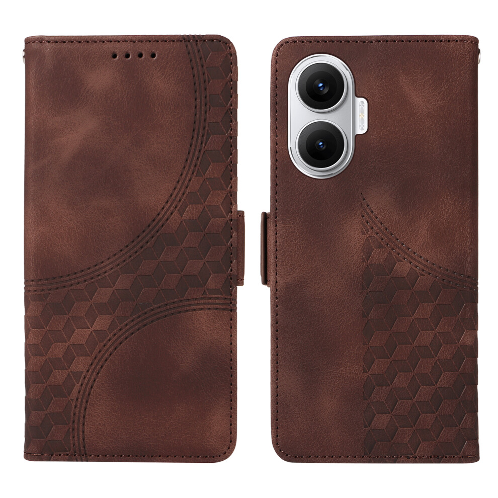 (Brown) For Xiaomi Poco F7 5G / Redmi Turbo 4 Pro 5G Leather Cases Wallet Rhombus Imprinted Phone Cover Stand With Strap Brown 6914288996266