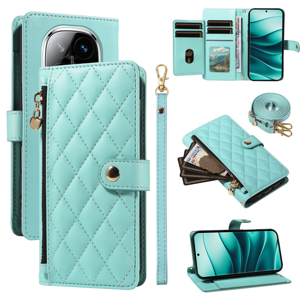 (Light ) For Xiaomi Redmi Note 14 Pro+ 5G / Xiaomi Poco X7 5G / Xiaomi Redmi Note 14 Pro 5G Wallet Case With Straps, Rhombus Leather Stand Green 6914283519545