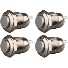 4 stuks waterdichte drukknop van roestvrij staal, 12 mm, 2A, 12V / 24V / 125V / 250V (kop omhoog)