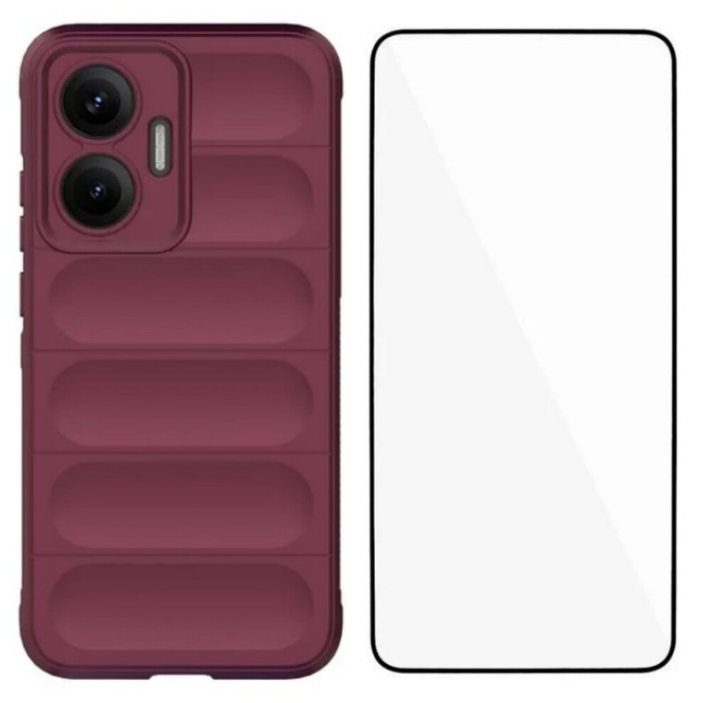 (Wine ) For Xiaomi Poco F7 5G / Mi Turbo 4 Pro 5G Tpu Case Wanlonfeng Hd Series Anti Slip Phone Cover With Tempe Glass Red 6914288038973