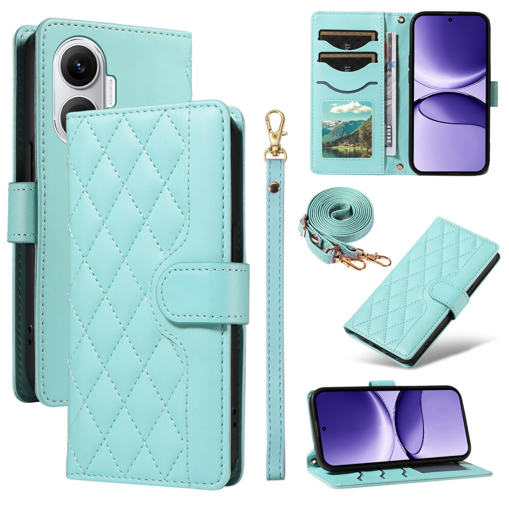 (Green) For Xiaomi Poco F7 5G / Xiaomi Redmi Turbo 4 Pro 5G Wallet Case Rhombus Leather Phone Cover With Strap Green 6914284551803