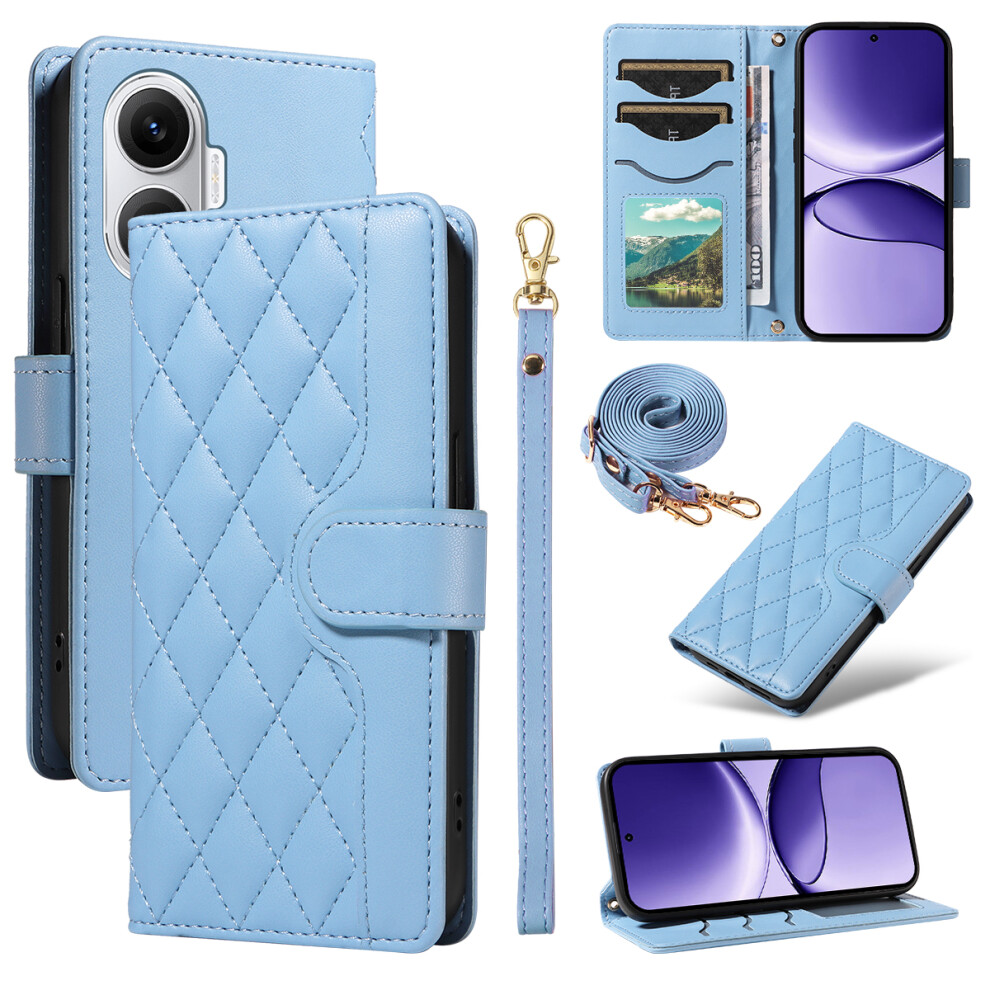 (Blue) For Xiaomi Poco F7 5G / Xiaomi Redmi Turbo 4 Pro 5G Wallet Case Rhombus Leather Phone Cover With Strap Blue 6914286526922