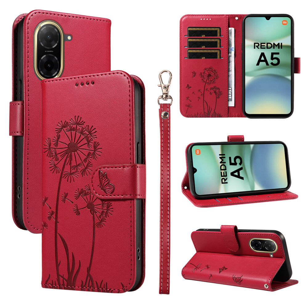 (Red) For Xiaomi Poco C71 4G / Mi A5 4G (171.7Mm) Leather Wallet Case With Strap Dandelion Imprint Phone Stand Cover Red 6914286021977