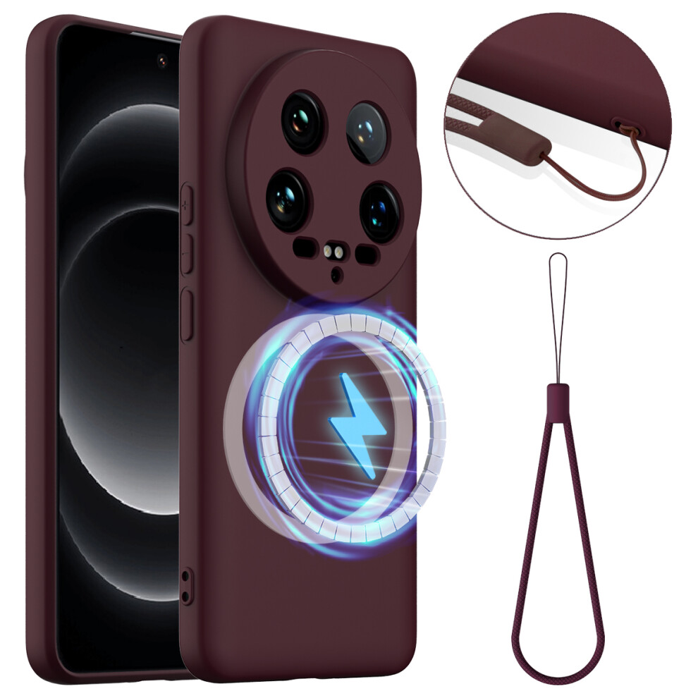 (Wine ) For Xiaomi 14 Ultra Case Compatible With Magsafe Anti-Drop Liquid Silicone Phone Cover Red 6914289011289
