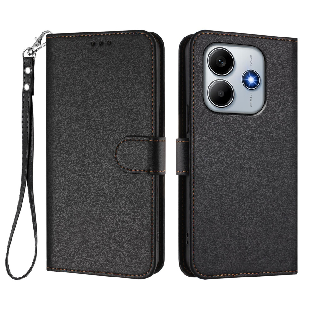 (Black) For Xiaomi Redmi Note 14 4G (164.84Mm) Leather Case Wallet Stand Phone Cover With Wrist Strap Black 6914281114650