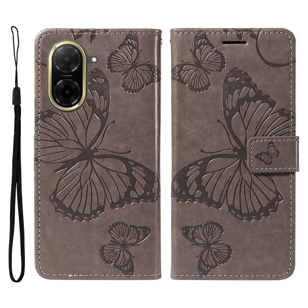 (Grey) For Xiaomi Poco C71 4G / Redmi A5 4G (171.7Mm) Wallet Case Floral Butterfly Imprinted Leather Phone Cover Stand Grey 6914284650759