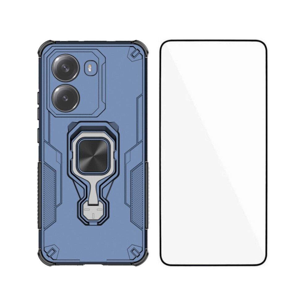 (Blue) For Xiaomi Redmi Turbo 4 5G Phone Case Wanlonfeng Pc Tpu Back Cover Kickstand With Tempered Glass Blue 6914282517320