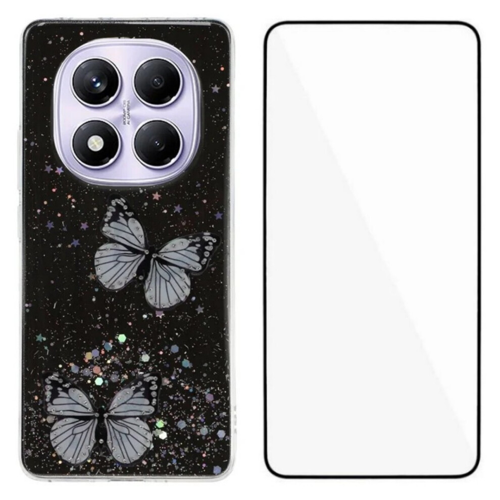 (Black) For Xiaomi Redmi Note 14 Pro 4G Tpu Case Wanlonfeng Aw Series Pvc Butterfly Epoxy Phone Cover With Hd Film Black 6914283313709