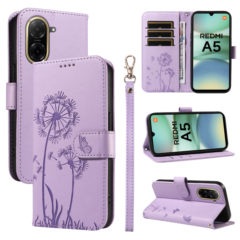 (Purple) For Xiaomi Poco C71 4G / Redmi A5 4G (171.7Mm) Leather Wallet Case With Strap Dandelion Imprint Phone Stand Cover Purple 6914288371001