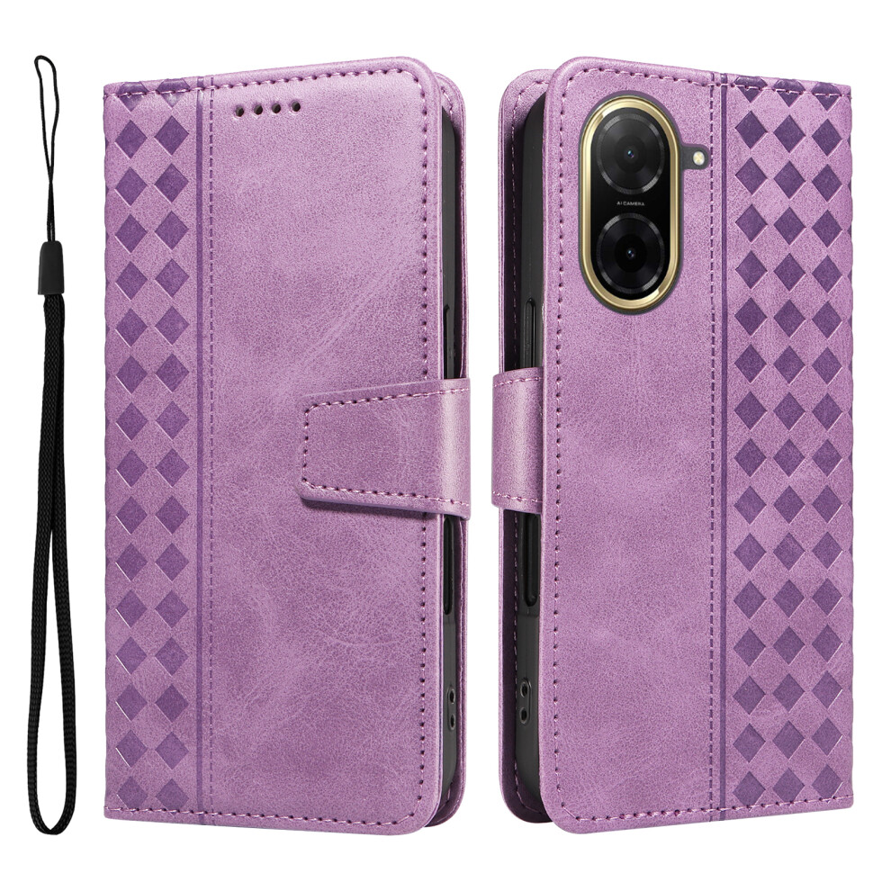 (Light ) For Xiaomi Redmi A5 Nfc (Eu) (173.45Mm) Leather Case Wallet Stand Grids Imprinted Phone Cover With Strap Purple 6914284043278