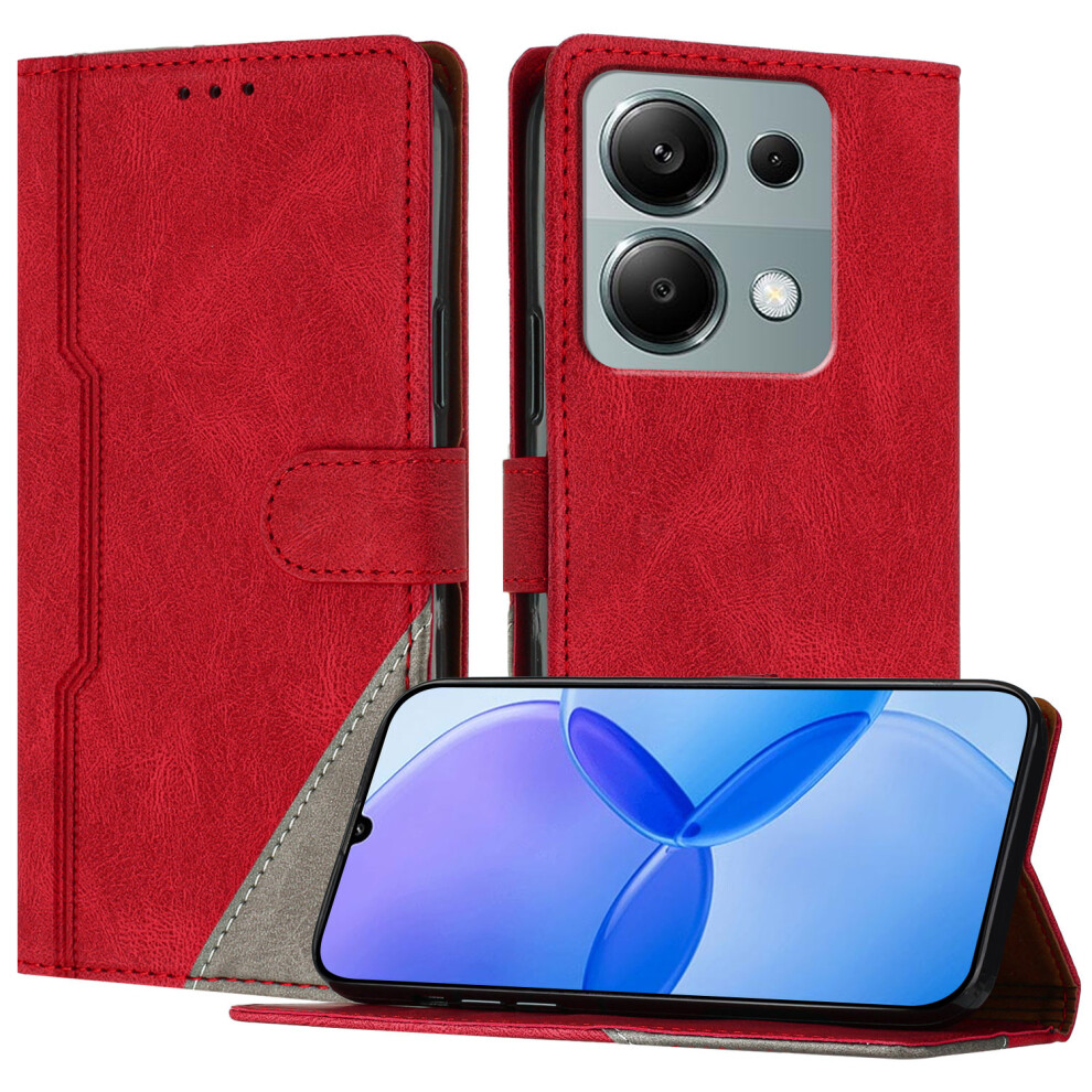 (Red) For Xiaomi Mi Note 13 Pro 4G Leather Case Triangle Patchwork Wallet Stand Shockproof Phone Cover Red 6914285319488