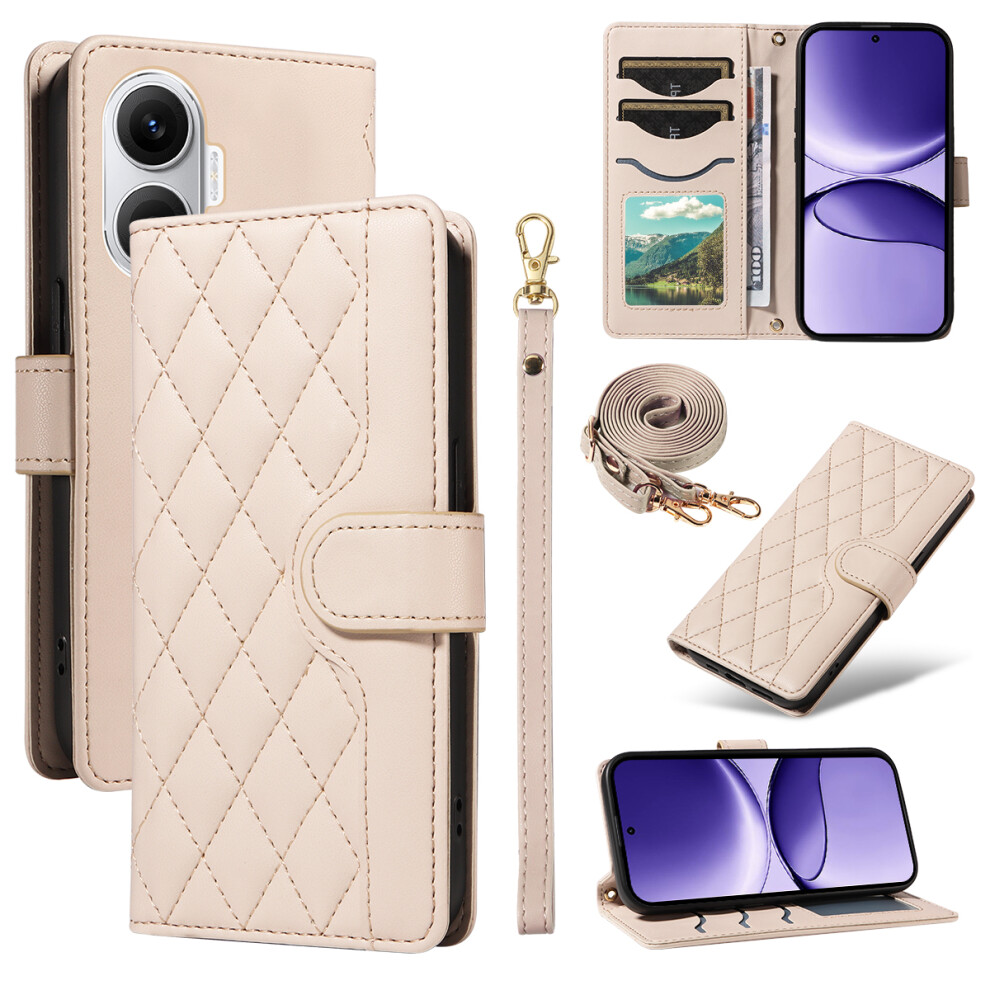 (Apricot) For Xiaomi Poco F7 5G / Xiaomi Redmi Turbo 4 Pro 5G Wallet Case Rhombus Leather Phone Cover With Strap 6914288702676