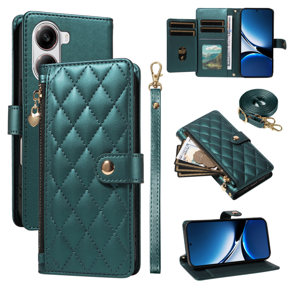 (Blackish ) For Xiaomi Poco X7 Pro 5G / Xiaomi Redmi Turbo 4 5G Wallet Case With Straps, Rhombus Leather Stand Phone Cover Green 6914289148206