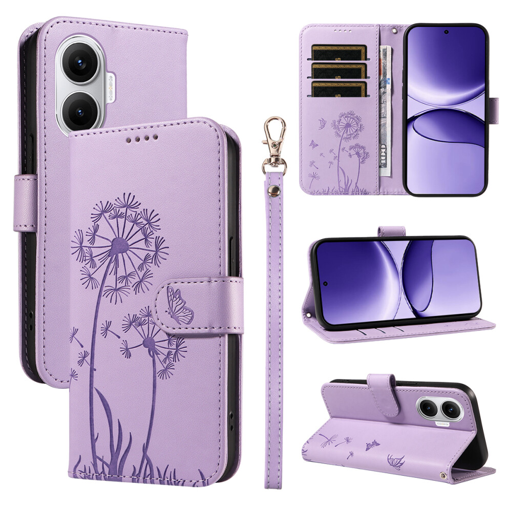 (Purple) For Xiaomi Poco F7 5G / Redmi Turbo 4 Pro 5G Leather Wallet Case With Strap Dandelion Imprint Phone Stand Cover Purple 6914289335699