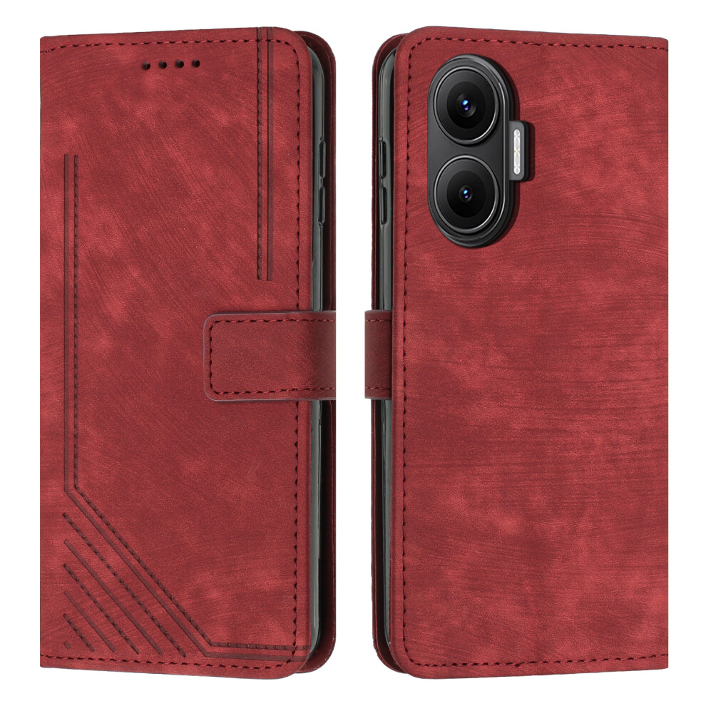 (Red) For Xiaomi Mi Turbo 4 Pro 5G / Xiaomi Poco F7 5G Stand Case Imprinted Lines Leather Phone Cover Red 6914284034207