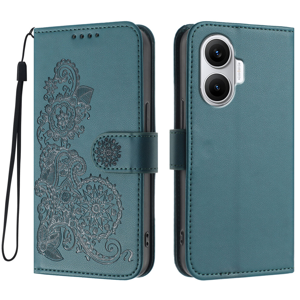 (Blackish ) For Xiaomi Poco F7 5G / Redmi Turbo 4 Pro 5G Phone Cases Mandala Flower Leather Wallet Mobile Cover With Strap Green 6914289796056