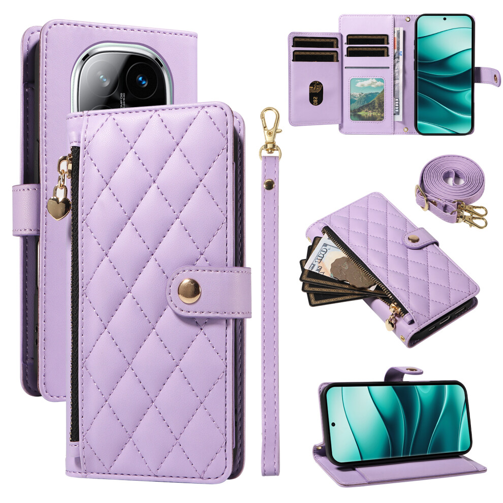 (Purple) For Xiaomi Redmi Note 14 Pro+ 5G / Xiaomi Poco X7 5G / Xiaomi Redmi Note 14 Pro 5G Wallet Case With Straps, Rhombus Leather Stand Purple 6914287227804