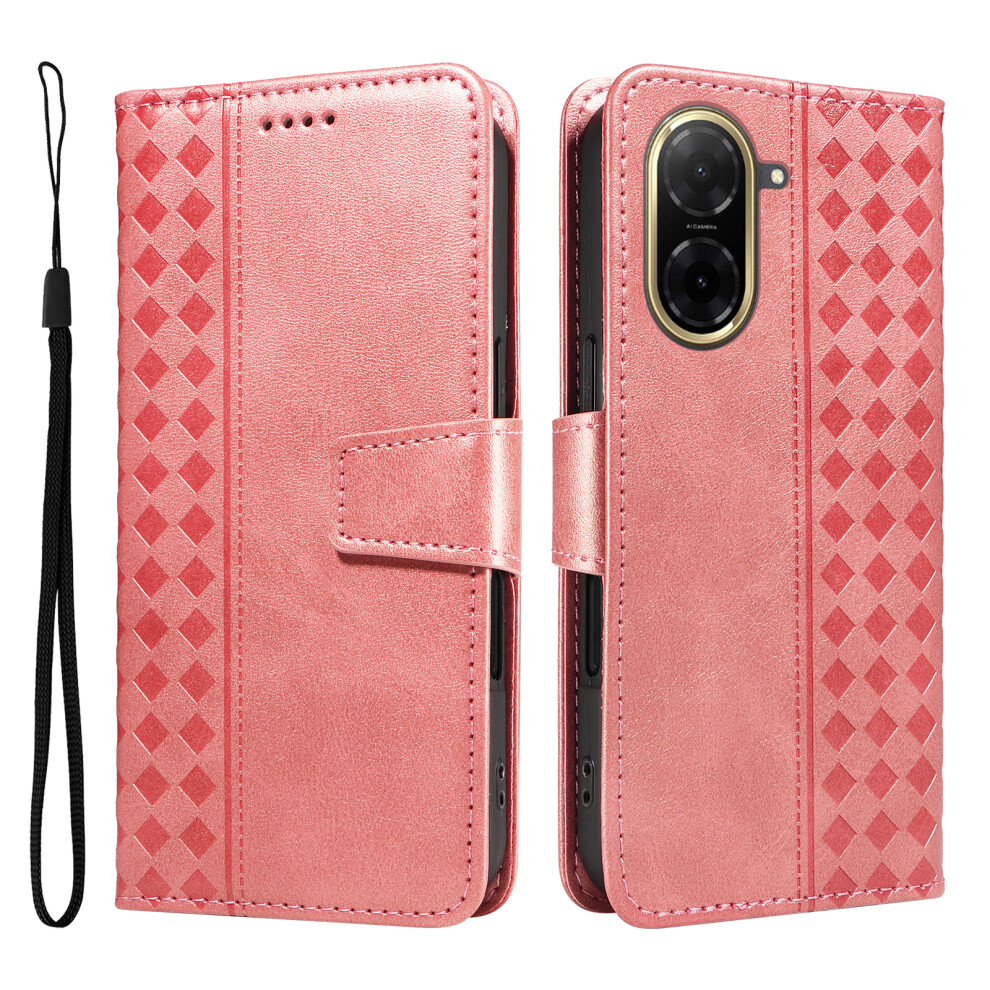 (Rose ) For Xiaomi Redmi A5 Nfc (Eu) (173.45Mm) Leather Case Wallet Stand Grids Imprinted Phone Cover With Strap Gold 6914288051835