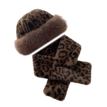 Ensemble d'hiver en peluche imprimé-852 écharpe chapeau marron