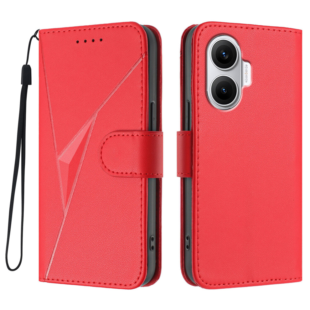 (Red) For Xiaomi Poco F7 5G / Mi Turbo 4 Pro 5G Case Triangle Imprint Leather Phone Cover With Lanyard Red 6914283913541