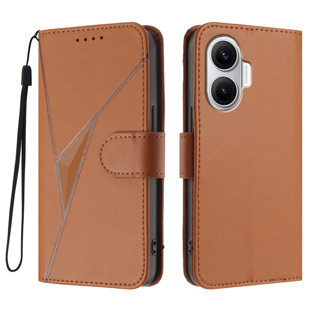 (Coffee) For Xiaomi Poco F7 5G / Redmi Turbo 4 Pro 5G Case Triangle Imprint Leather Phone Cover With Lanyard Brown 6914286141460