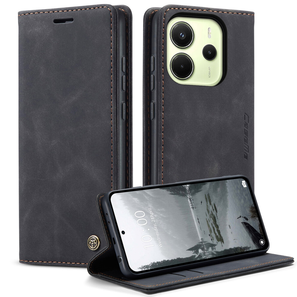 (Black) For Xiaomi Redmi Note 14 4G (164.84Mm) Wallet Case Caseme 013 Series Pu Leather Phone Cover Stand Black 6914286626134