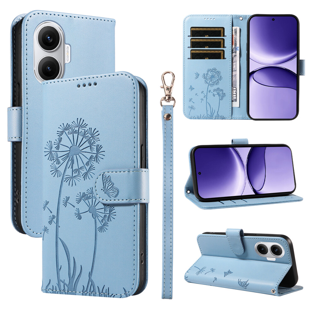 (Sky ) For Xiaomi Poco F7 5G / Redmi Turbo 4 Pro 5G Leather Wallet Case With Strap Dandelion Imprint Phone Stand Cover Blue 6914286837189