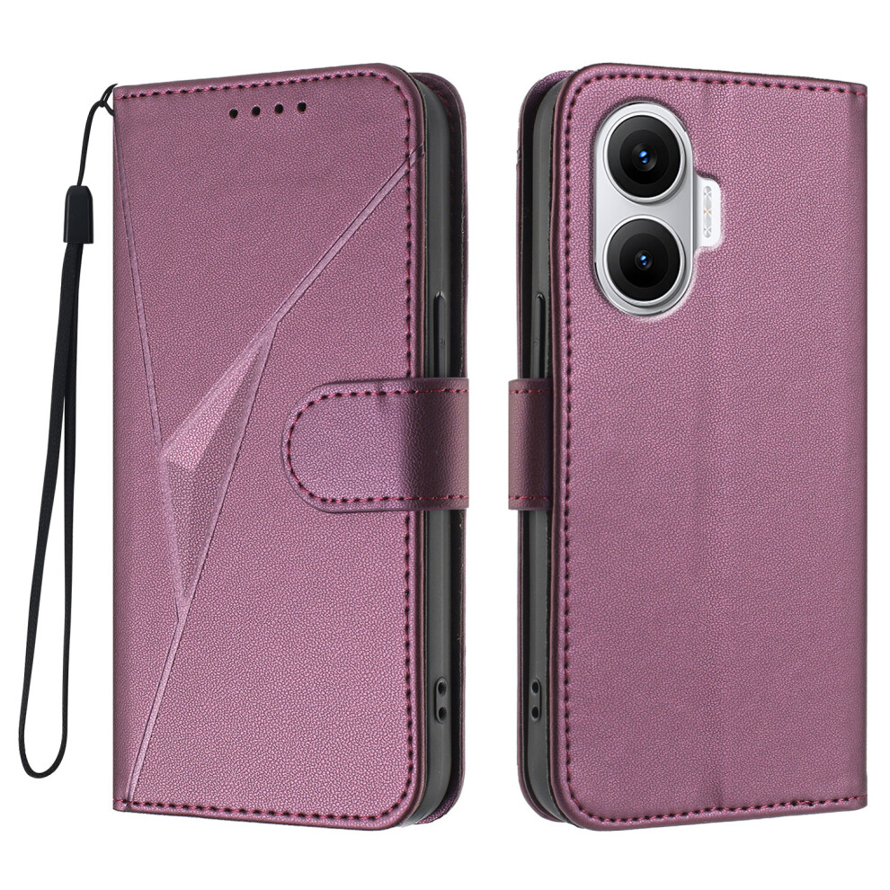 (Dark ) For Xiaomi Poco F7 5G / Redmi Turbo 4 Pro 5G Case Triangle Imprint Leather Phone Cover With Lanyard Purple 6914282277347