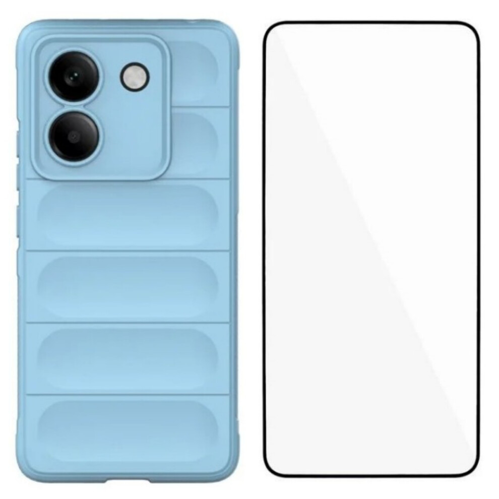 (Baby ) For Xiaomi Poco M7 Pro 5G Tpu Case Wanlonfeng Hd Series Anti Slip Phone Cover With Tempered Glass Blue 6914289331097