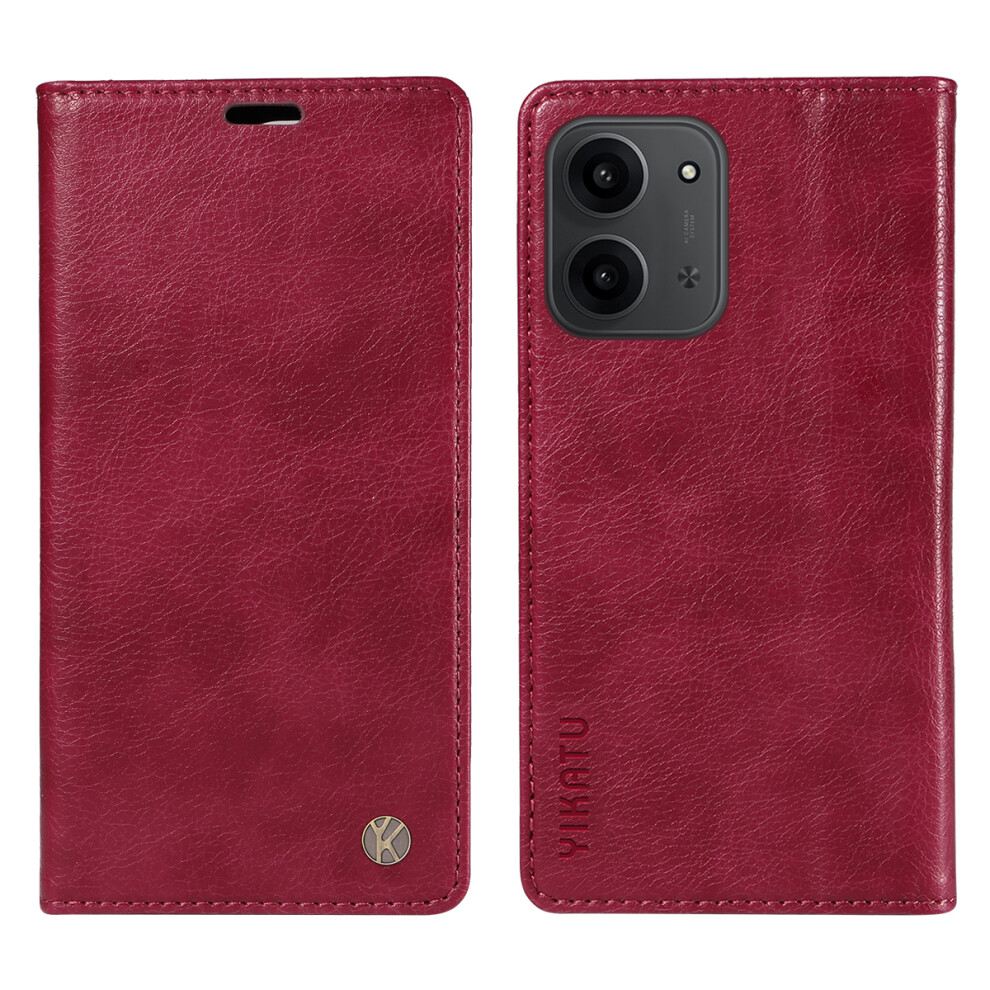 (Wine ) For Xiaomi Mi 15C 4G (Global) (171Mm) / Poco C85 4G (171Mm) Wallet Case Yikatu Yk-006 Leather Phone Cover Litchi Texture Red 6914283168941