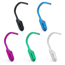 Mighty Bright oplaadbare 2-led clip-on leeslamp, oplaadbaar met meegeleverde micro-USB-kabel, verkrijgbaar in diverse kleuren.