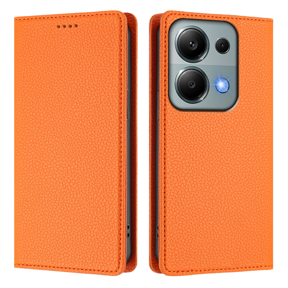 (Orange) For Xiaomi Poco M6 Pro 4G / Xiaomi Redmi Note 13 Pro 4G Wallet Case Rfid Blocking Litchi Texture Leather Mobile Cover Orange 6914281103883