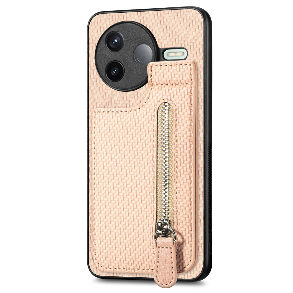 (Apricot) For Xiaomi Poco F7 Pro 5G / Xiaomi Redmi K80 5G Case Leather Phone Back Cover With Zipper Card Holder Kickstand 6914288601658