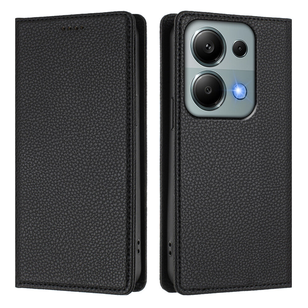 (Black) For Xiaomi Poco M6 Pro 4G / Xiaomi Redmi Note 13 Pro 4G Wallet Case Rfid Blocking Litchi Texture Leather Mobile Cover Black 6914282467472