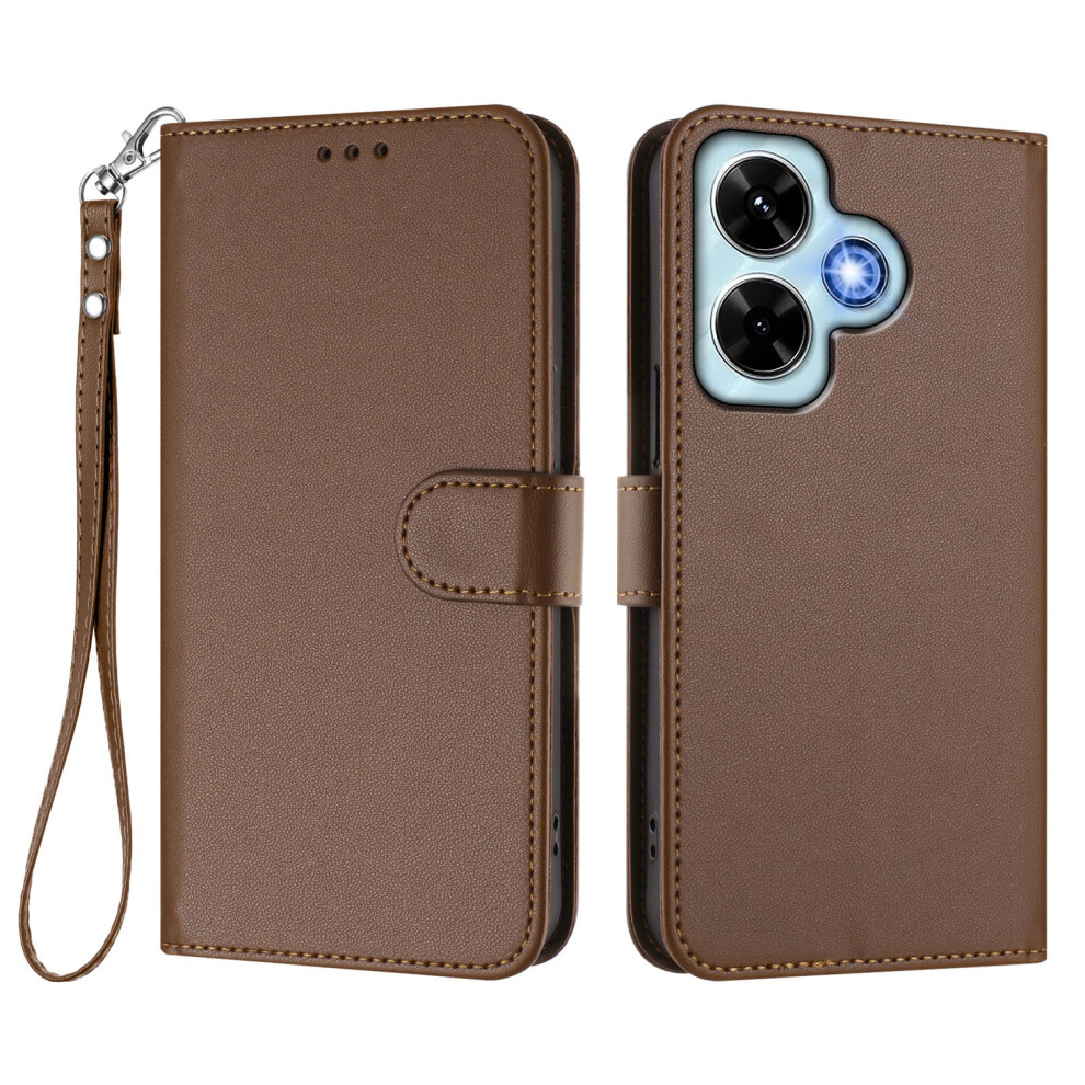 (Brown) For Xiaomi Redmi Note 13 4G Leather Case Wallet Stand Phone Cover With Wrist Strap Brown 6914282208792