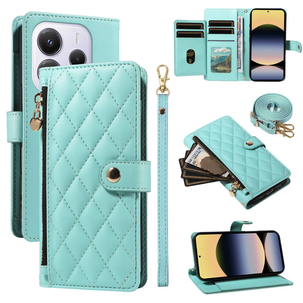 (Light ) For Xiaomi Redmi Note 14 4G (164.84Mm) Wallet Case With Straps, Rhombus Leather Stand Phone Cover Green 6914282400356