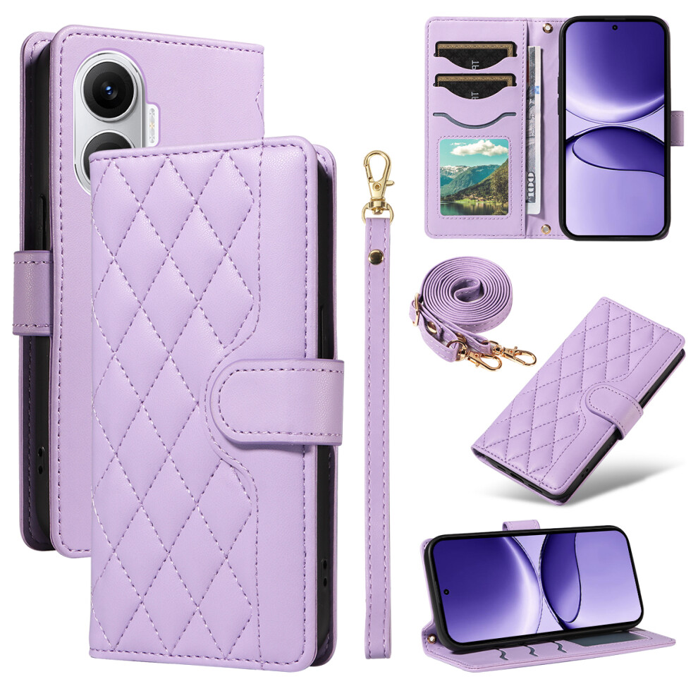 (Light ) For Xiaomi Poco F7 5G / Xiaomi Redmi Turbo 4 Pro 5G Wallet Case Rhombus Leather Phone Cover With Strap Purple 6914285638121